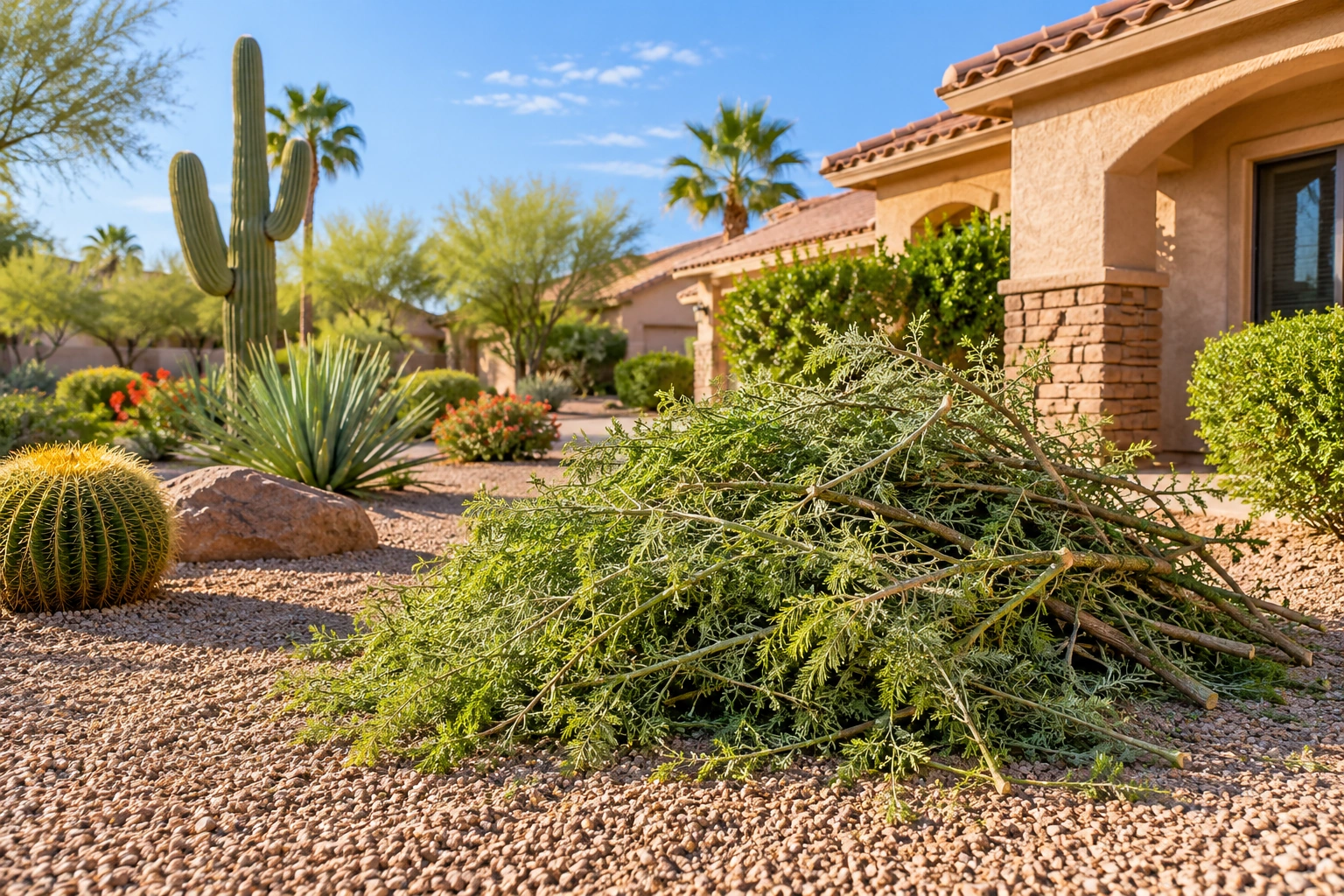 Shrub Removal items and equipment in an Arizona residential setting