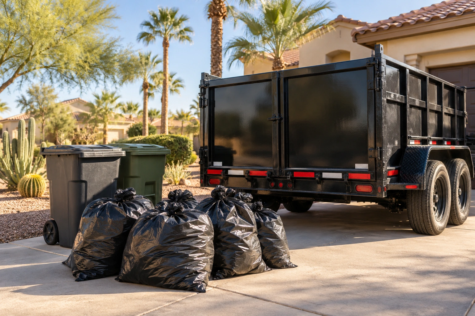 Trash Pickup items and equipment in an Arizona residential setting